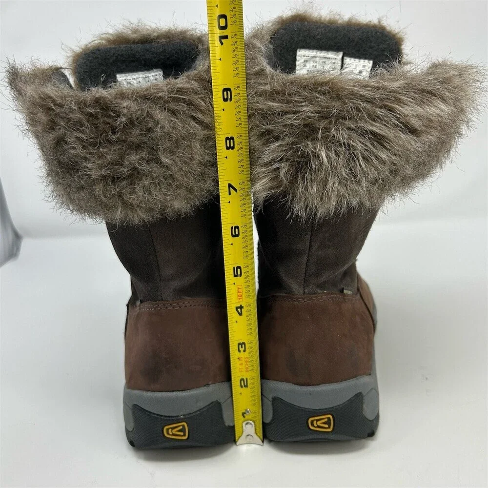 KEEN Helena Waterproof Winter Snow Boots Brown Faux Fur Cuff Lace Up Size 7.5